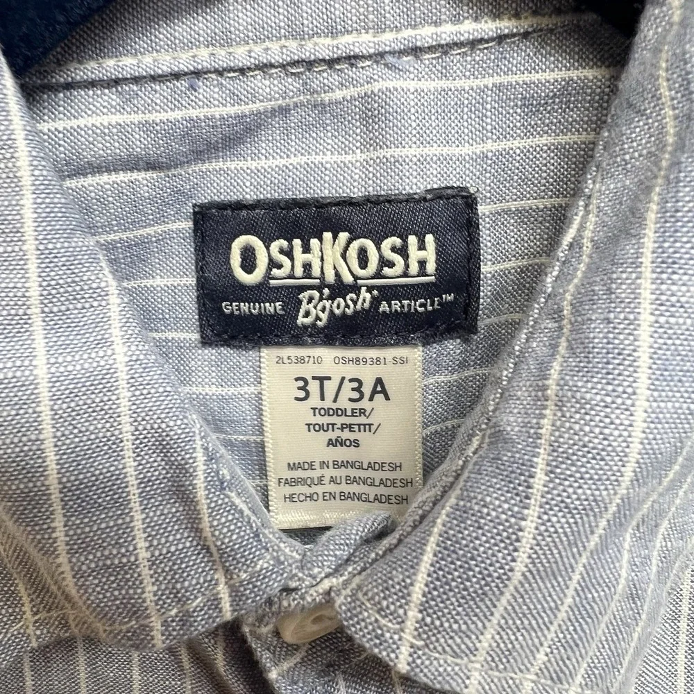 OshKosh B'gosh Button Down Short Sleeve Boys 3T Two Pockets Blue White‎ Stripe
